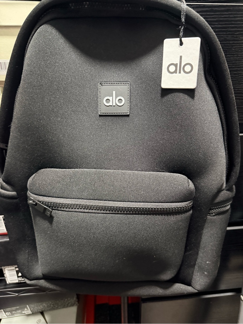 ALO Yoga Black Neoprene Backpack with Front Zip Pocket
